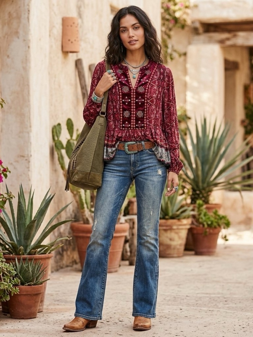 One World Burgundy Paisley Velvet Embroidered Peplum Peasant Top Sz L #Boho Chic
